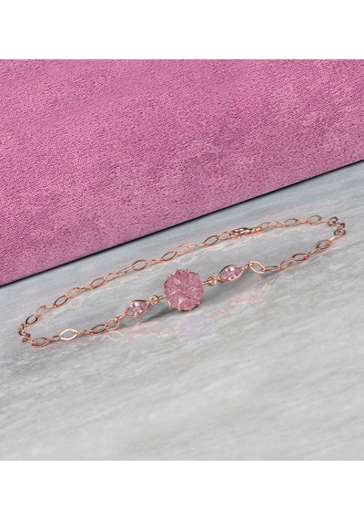 925 Ayar Pembe Zirkon Taşlı Lotus Çiçeği Gümüş Bileklik