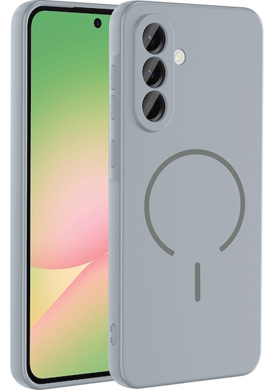 Samsung Uyumlu Galaxy A56 Kılıf M-safe Şarj Özellikli Zore Meta Kapak Titanyum-Gri