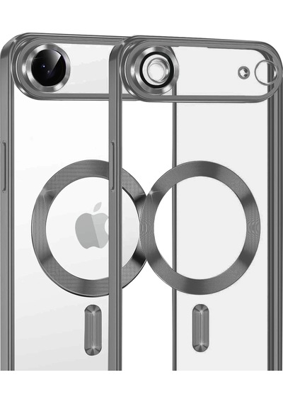 Apple Uyumlu iPhone 17 Air İçin Magsafe İle Kılıf Kamera Lensli Korumalı Şeffaf Silikon Kapak Titanyum-gri