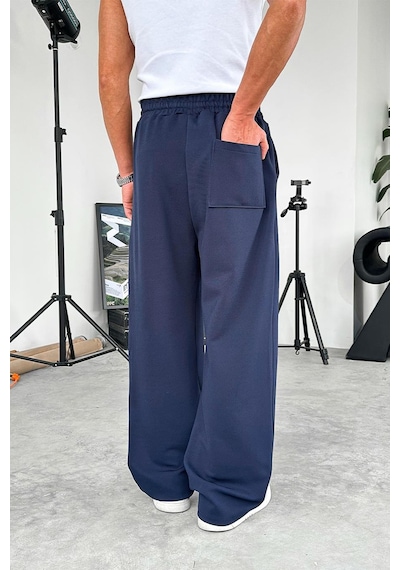 Lacivert Dokulu Basic Baggy Pantolon Lacivert