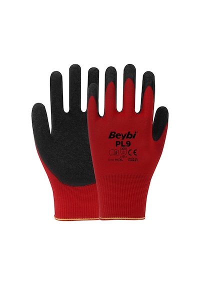 Beybi Pl9 Polyester Örme Lateks Camcı Eldiveni 12 Çift