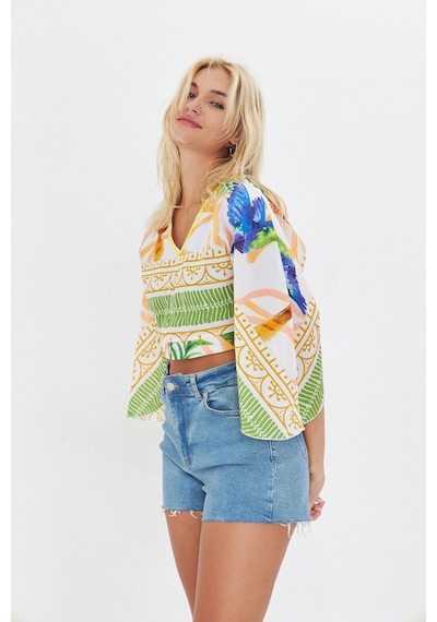 Kutaf Yeşil Bohem Crop Bluz Yeşil