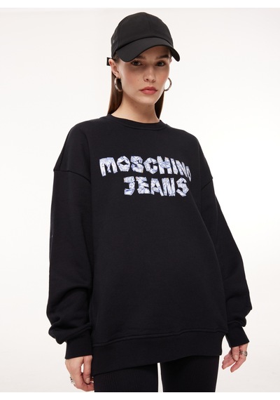 Moschino Jeans Bisiklet Yaka Baskılı Siyah Kadın Sweatshırt A1703