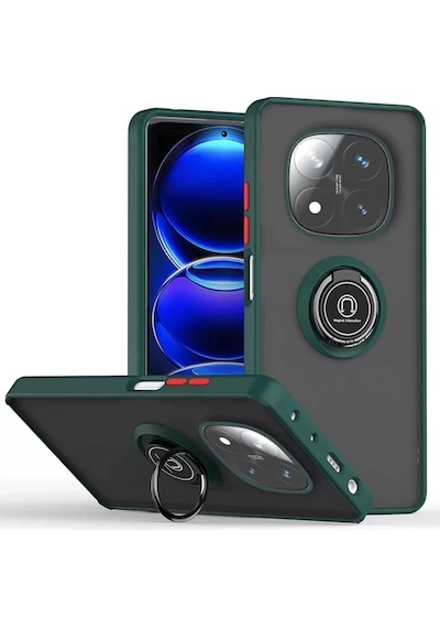 Newface Xiaomi Redmi Note 14 Pro 5g Kılıf Montreal Yüzüklü Silikon Kapak - Yeşil