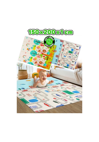 Neşeli Zürafa + Taşıtlar , Katlanabilir Çocuk Oyun Halısı 150x200x1 Cm - Taşıma Çantası Yanında