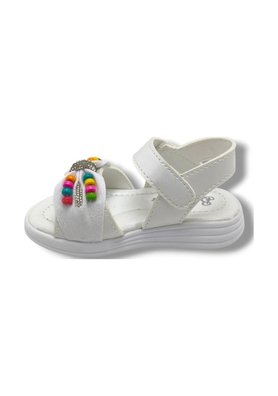 Butiqe 1810-26 Simli Renkli Boncuk Taşli Anatomik Kız Çocuk Sandalet 22-25 Beyaz