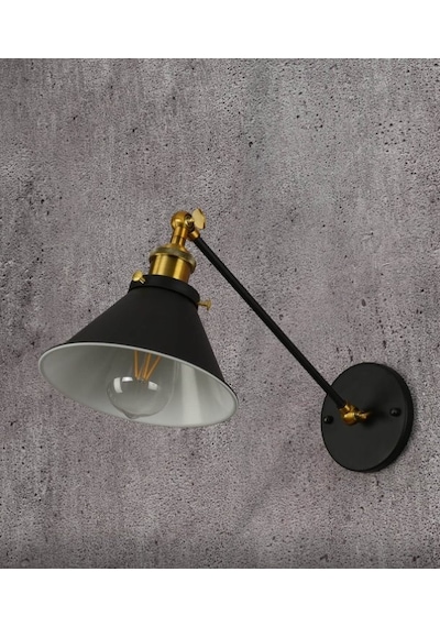 Riolight Retro Çift Mafsallı Hareketli Başlık Metal Duvar Apliği Siyah