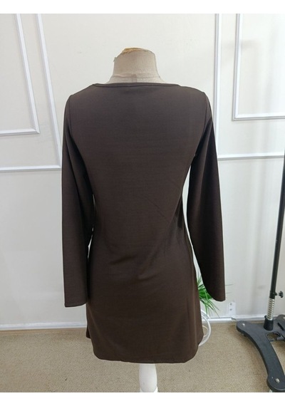 Bhrwear Kadın Uzun Kollu Bisiklet Yakalı Çima Dikişli Pile Detaylı Kısa Janjan Krep Elbise Renkli