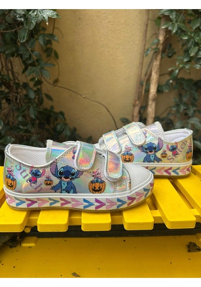 Scarpe Magiche Stitch Baskılı Kız Çocuk Ayakkabısı 31-35 Numara Arası Işıksızdır Gümüş