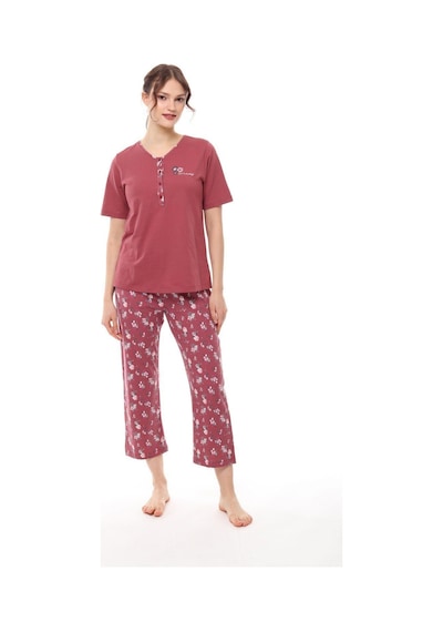 Pijadore 1434 Kadın Kısa Kollu Yakası Düğmeli Pijama Takım 001
