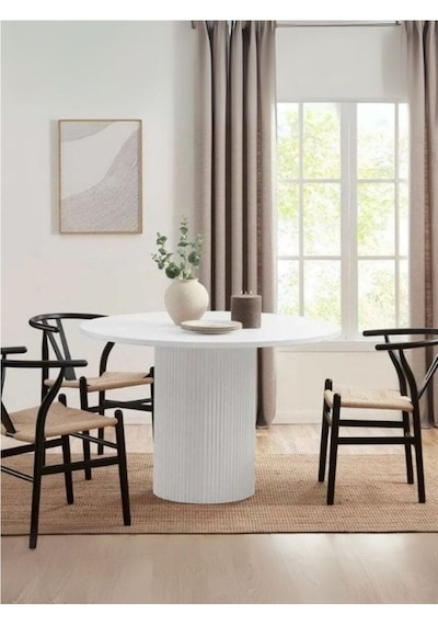Breeze Yuvarlak Ahşap Bohem Masa 130x130 Beyaz