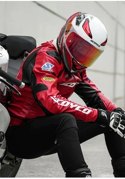 Motoanl Motosiklet Montu 4 Mevsim Sport Racing Mont Pu Leather Red