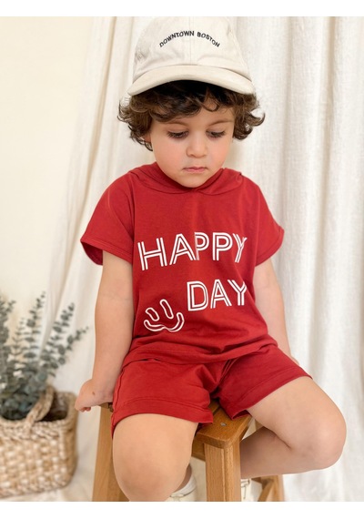 MiaBaby Kapüşonlu Yazlık Baskılı Takım 2404kpsnyzlyk Kiremit