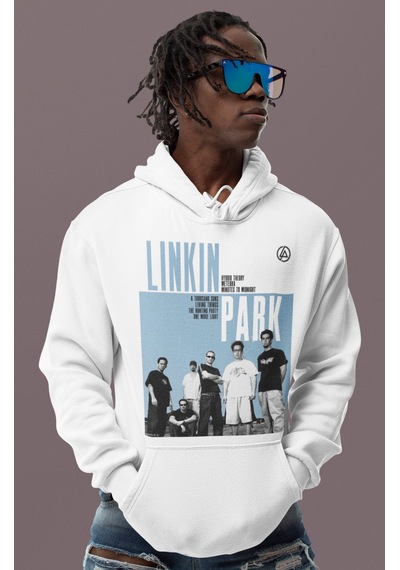 Sevbano Linkin Park Rock Metal Baskılı Unisex Oversize Müzik Grubu Hoodie beyaz