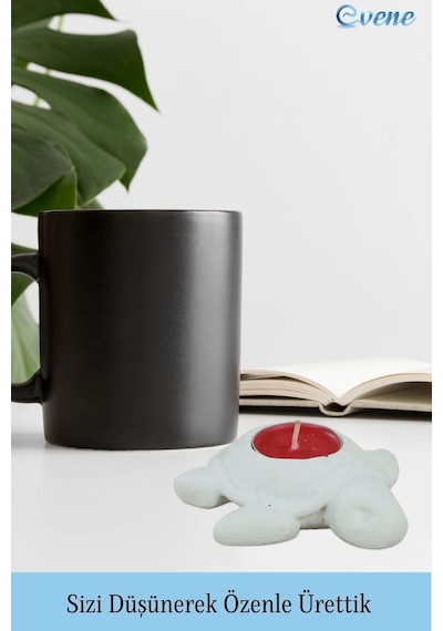 Mumluk Şamdan Tealight Ve İnce Mum Uyumlu Kaplumbağa Model - Beyaz