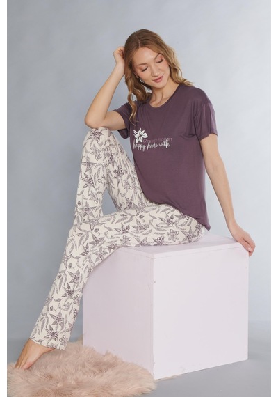 Kısa Kol Viskon Pijama Takımı Flz 88-118 Mor