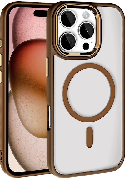 Zore Apple Uyumlu iPhone 16 Pro Max Kılıf Wireless Şarj Özellikli Krom Magsafe Silikon Kapak - Rose Brown