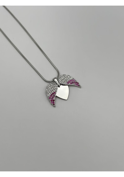 Arnes Jewelry Çelik Zirkon Taşlı Melek Kanadı Kalpli Kolye Gold - Silver Gümüş