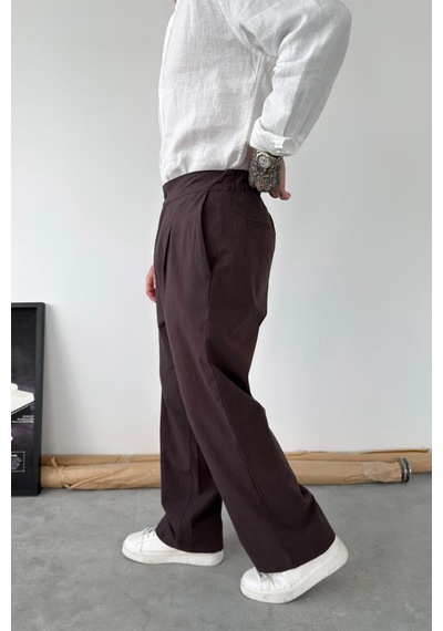 Kahverengi Premium Baggy Keten Pantolon