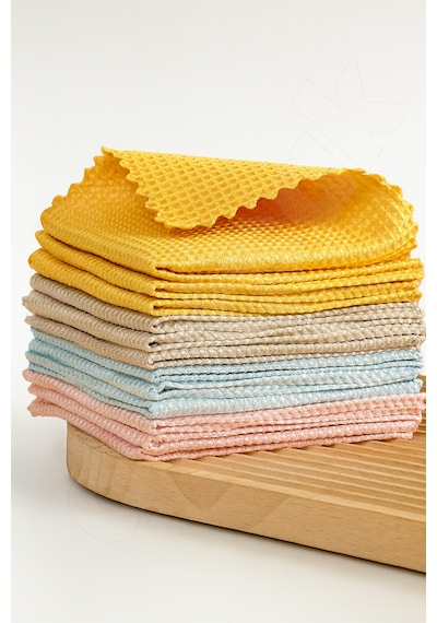 3 Adet Waffle Cam Bezi - Ultra Kaliteli - Cam Silme Bezi - Su Emici - Tezgah Bezi - 30x30cm Çok Renkli