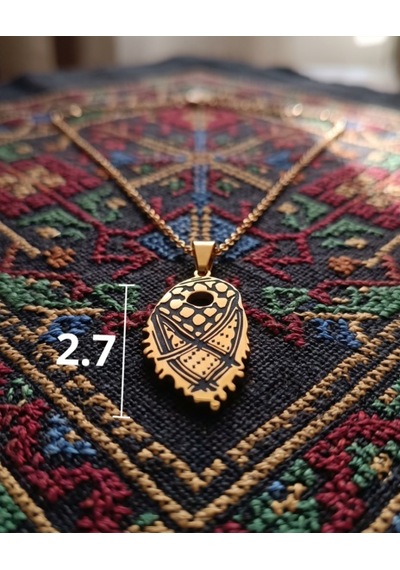 Filistin Kefiyesi Desenli Gold Rengi Zincirli Çilek Kolye J300036