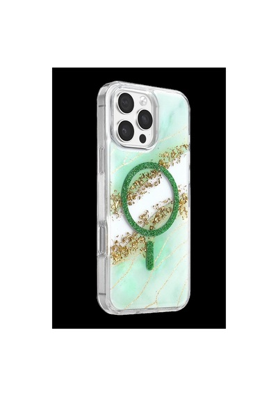 Onegif Apple Uyumlu iPhone 16 Pro Max Lotus Simli Magsafe Kapak - Yeşil