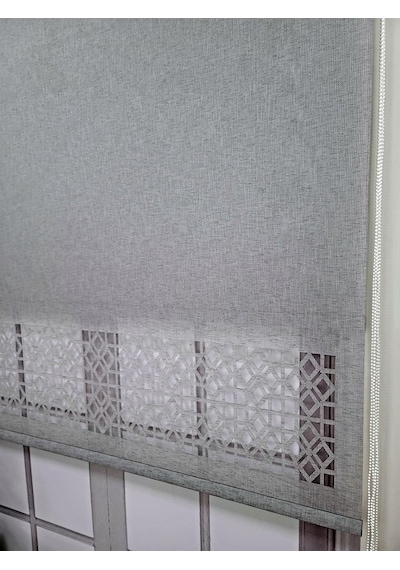 Bbb Çift Mekanizmalı Keten Lazer Kesim Tül Ve Stor Perde Mlt1050 Gri