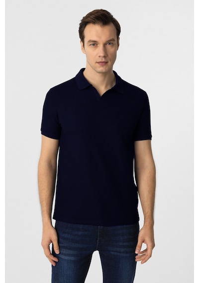 Süvari Regular Waffle Kumaş V Patlı Polo Yaka Nefes Alabilen T-shirt Lacivert