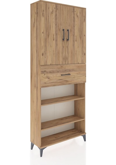 Arges Dolap 5 Raflı Tek Çekmeceli 2 Kapaklı 88x30x221 Çam-çam Atlas Çam