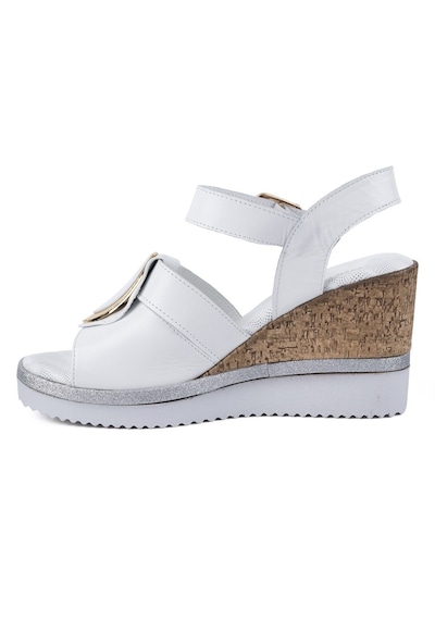 Mammamia D26ys-2970 Beyaz Hakiki Deri Dolgu Topuklu 8cm Kadın Sandalet