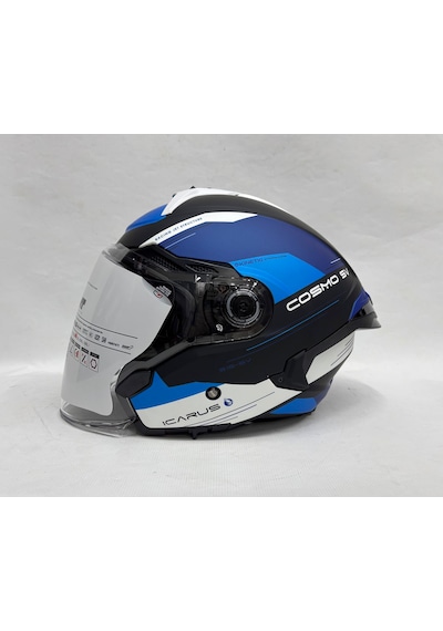Mt Cosmo B7 Mat Mavi Renk Güneş Vizörlü Yarım Kask Çok Renkli