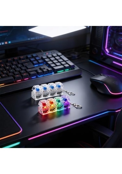 Rgb Klavye Fidget Oyuncak Anahtarlık, 4 Düğmeli Ve Renkli Led Işıklı, Stres Giderme, Evde Odaklanma Ve Eğlence İçin Taşınabilir Abs Clicker, Ofis, Şeffaf Beyaz