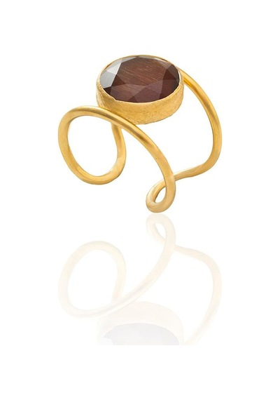Kadir Jewellery 22 Ayar Altın Kaplama Kadın Zirkon Taşlı Yüzük Kahverengi