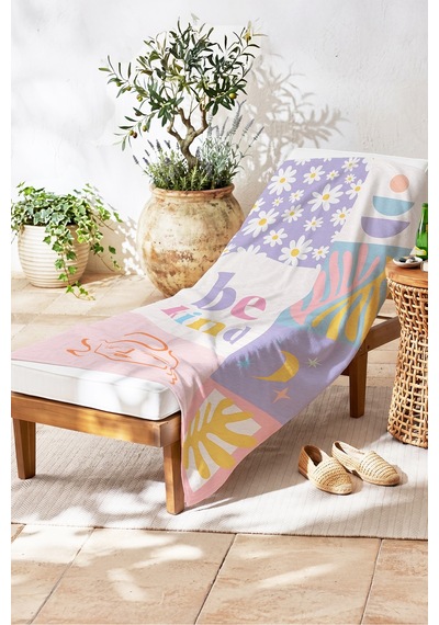 Çiçekli Tropikal Modern Plaj Havlusu - Bohem Pastel Akdeniz Hızlı Kuruyan Mikrofiber Havlu Dumanlı Tınısı