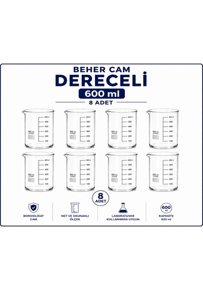 Beher Cam Dereceli 600 ml 8 Adet