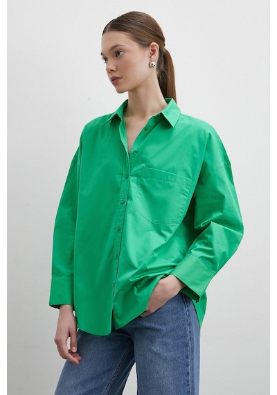 Never More Oversize Pamuklu Gömlek Yeşil Yeşil