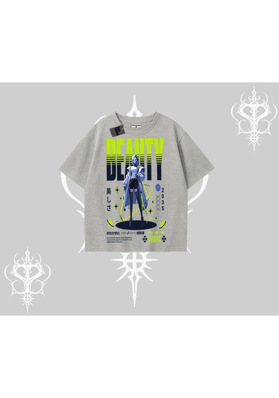 Tarzsokak Oversize Tshirt Anime Unity Neon Detaylı Grafik Baskılı Gri