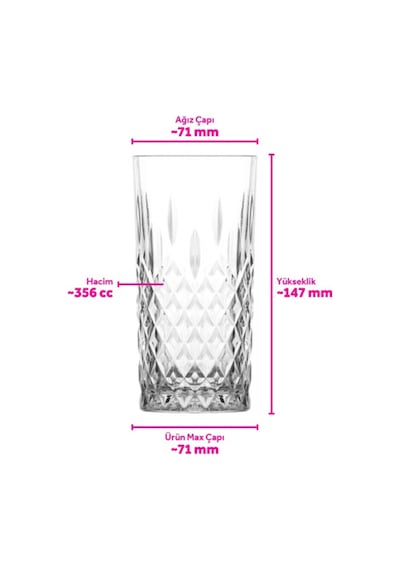 Lav Odin Cam Meşrubat Bardağı 4'lü 356 ml (Kokteyl/Büyük Su/Soğuk Kahve Bardağı )