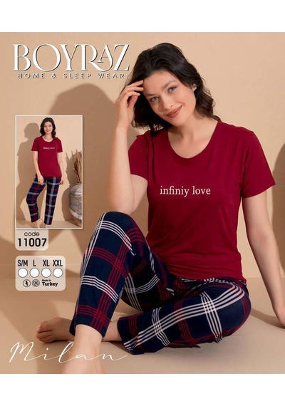 Boyraz Slim Fit Dar Kesim Kadın Milan Bisiklet Yaka Kısa Kol Pijama Takımı 11007b - 1 Adet Bordo Boyraz Slim Fit Dar Kesim Kadın Milan Bisiklet Yaka Kısa Kol Pijama Takımı 11007b - 1 Adet Bordo