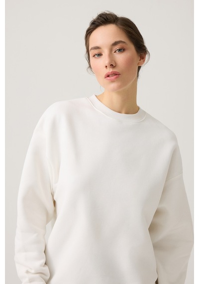Los Ojos Ekru Geniş Kalıp Bisiklet Yaka Sweatshirt Crew Neck Ekru Ekru