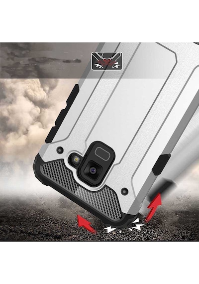 Noktaks Samsung Galaxy Uyumlu A6 2018 Kılıf Çift Katman Zırh Tank Crash Military Kapak Gri T5316