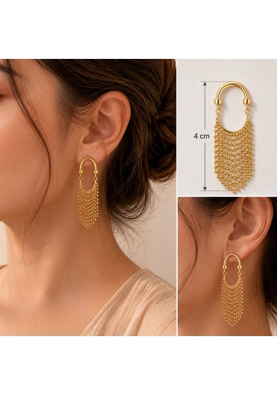 Biju By Servi Boncuk Zincir Sallantılı Altın Renk Küpe-283 Gold