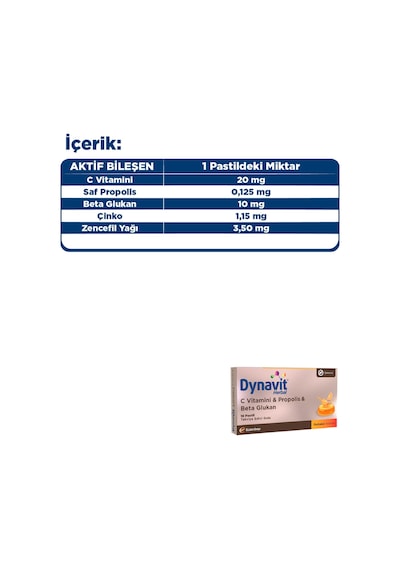 Dynavit Herbal Vitamin C Propolis Beta Glukan Pastil 16 Pastil