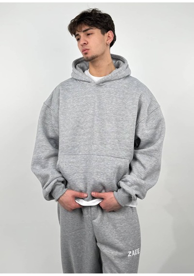 Zaee Basic Oversize Hoodie Gümüş Gri