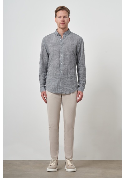 Morven Erkek Gri Pamuk Trend Slim Fit Düğmeli Yaka Gömlek 25ys004011100 Gri