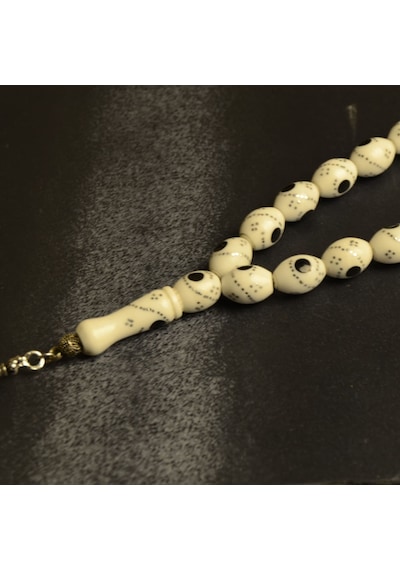 Arpa Kesim Mineli 11x7 Mm Deve Kemiği Alpaka Püsküllü Tesbih Çok Renkli