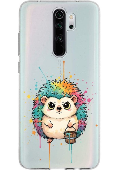 Redmi Note 8 Pro İle Uyumlu Splash Kirpi Tasarımlı Şeffaf Silikon Kılıf Şeffaf