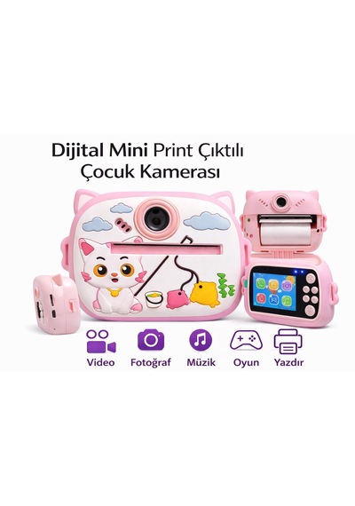 Cmr93 Çocuk Dijital Mini Kamera 1080p Hd 2.0 İnç Ekran Fotorğraf Video Oyun Müzik Usb Şarj Termal Resim Kağıt Baskılı Yazıcı Kamera Video Makinesi Print Kamera Pembe