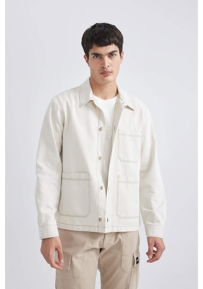 DeFacto Regular Fit Polo Yaka Keten Karışımlı Düğmeli Cepli Yazlık Gömlek Ceket B4529AX24SPBG307