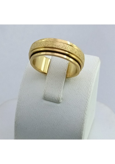 Yeni Sezon Vip Seri Paslanmaz Çelik Altın Kaplama Ortası Dönerli Kum'lu Alyans Yüzük Gold